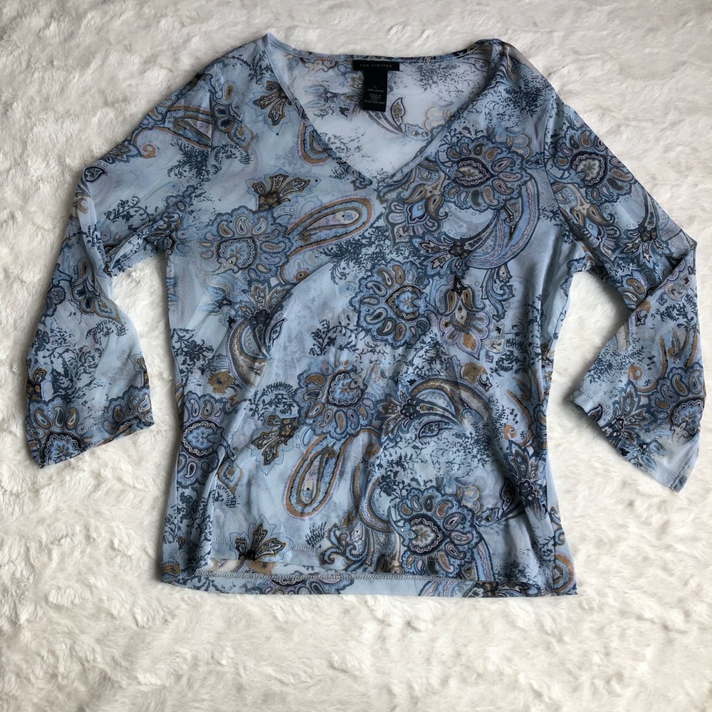 Sheer Blue Paisley THE LIMITED Top